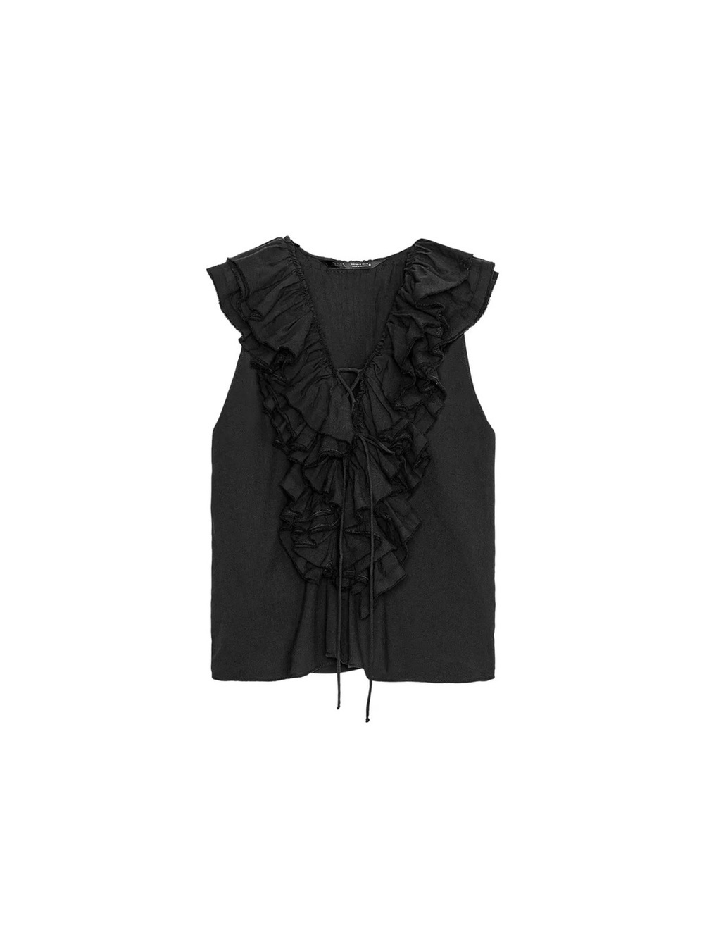 Zara Black Ruffle Tie-Front Sleeveless Blouse